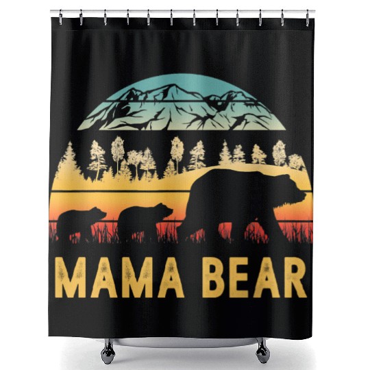 Mama Bear with 2 Cubs Retro Mountains Mother's day Shower Curtains