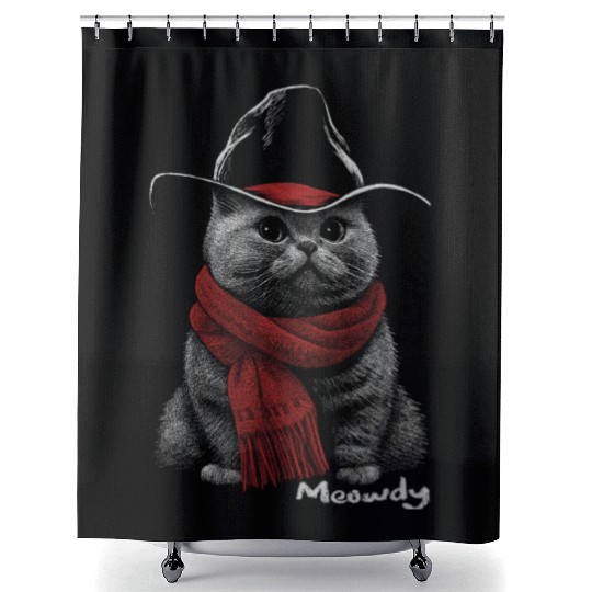 Cute Chonk Cat Meowdy Cat w/ Cowboy Hat from Texas Shower Curtains