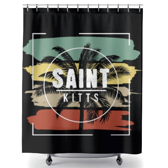 Saint Kitts Artistic Palm Tree Retro Shower Curtains