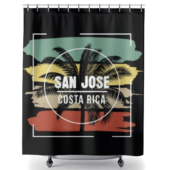 San Jose Costa Rica Artistic Palm Tree Retro Shower Curtains