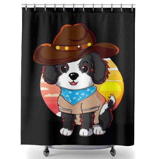 Cowboy dog at sunset Shower Curtains