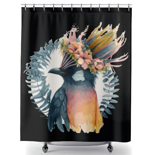 Cute Bird Of Paradise Bird Flower Crown Pet Birds Shower Curtains