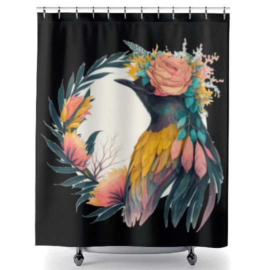 Cute Bird Of Paradise Bird Flower Crown Pet Birds Shower Curtains
