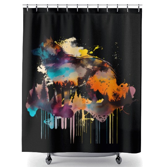 Mountain Wolf Multicolor Watercolor Portrait Shower Curtains