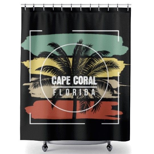 Cape Coral Florida Artistic Palm Tree Retro Shower Curtains