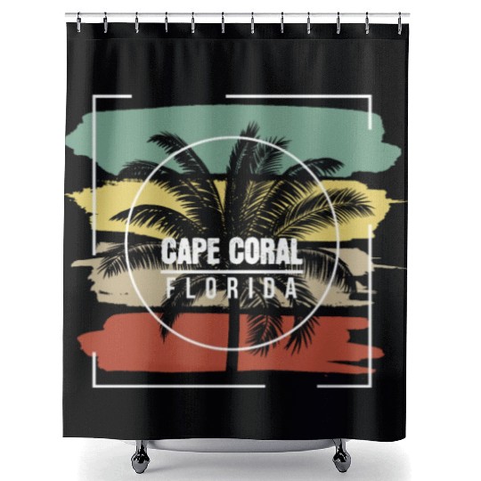 Cape Coral Florida Artistic Palm Tree Retro Shower Curtains