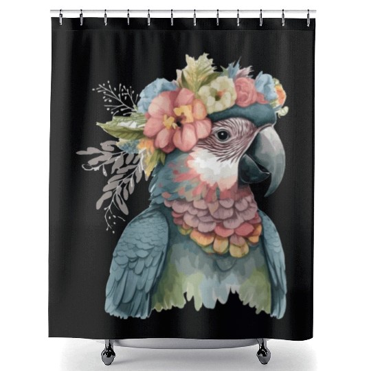 Cute Parrot Macaw Bird Flower Crown Pet Birds Shower Curtains