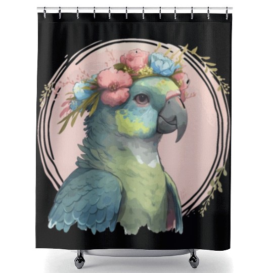 Cute Hahn's Macaw Bird Flower Crown Pet Birds Shower Curtains