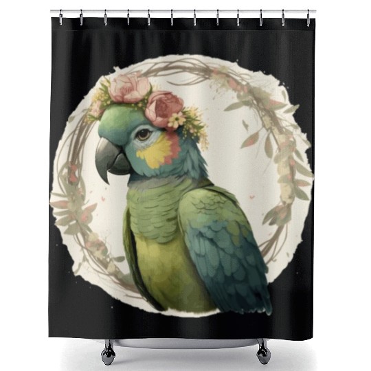 Watercolor Parrot Hahn's Macaw Bird Flower Crown P Shower Curtains