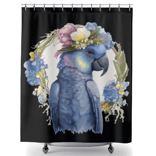 Cute Hyacinth Macaw Parrot Bird Flower Crown Pet B Shower Curtains