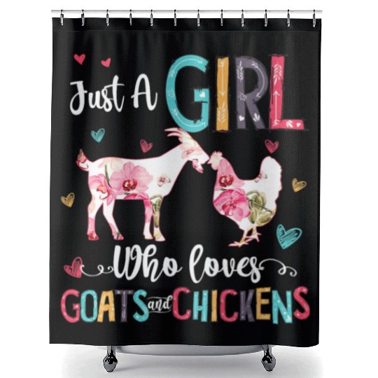 Cute Just A Girl Who Loves Chickens Goats Farmer Shower Curtains