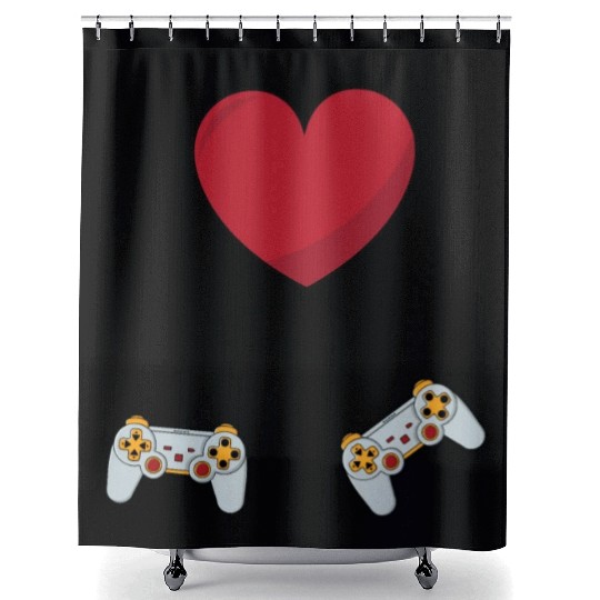 I love gaming on valentine day Shower Curtains
