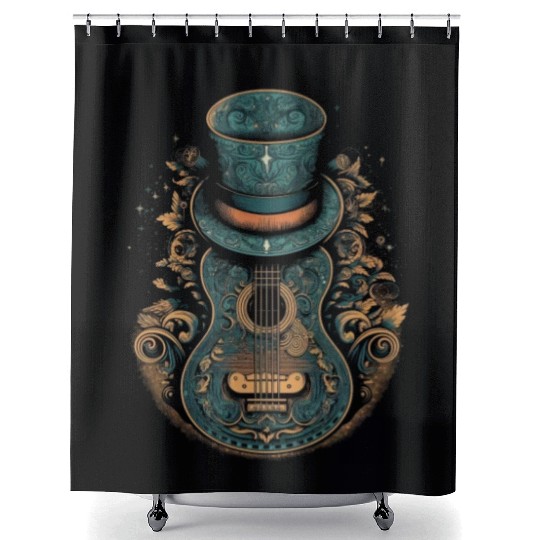 Guitar with Hat Country Music Guitarist Musician Shower Curtains