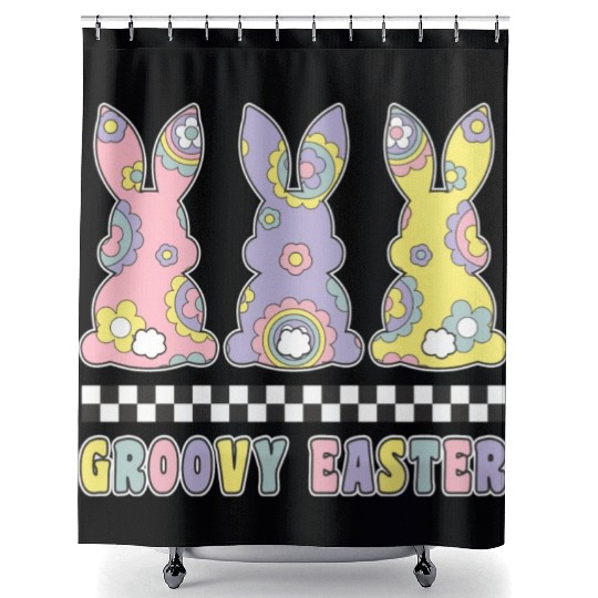Groovy Easter Bunnies Retro Hippie Lover Easter Shower Curtains
