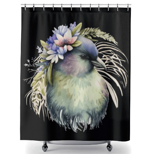 Cute Kiwi Bird Flower Crown Floral Exotic Birds Shower Curtains