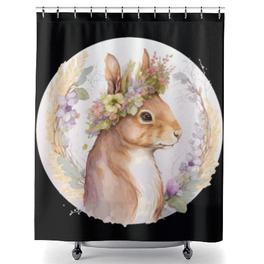 Floral Squirrel Flower Crown Watercolor Animal Lov Shower Curtains