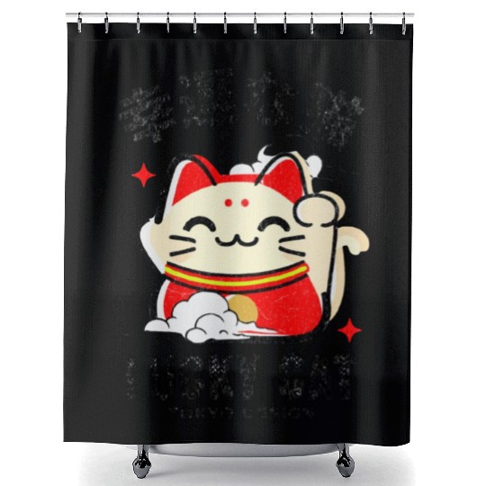 Lucky Cat Tokyo Desing Japanese Writing Shower Curtains