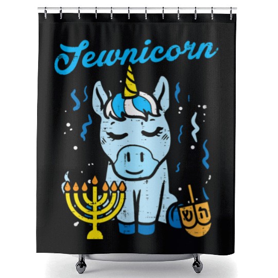 Jewnicorn Jew Unicorn Cute Hanukkah Pajamas Shower Curtains
