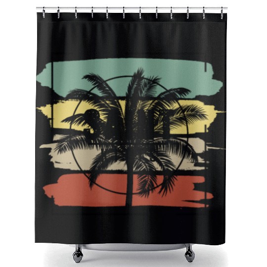 Saint Kitts Palm Tree Retro Artistic Shower Curtains