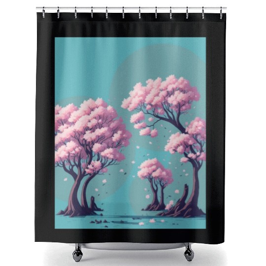 Cherry Blossom tress with falling flowers Shower Curtains