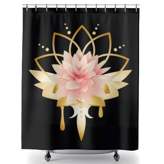 Lotus with gold petals icon Shower Curtains