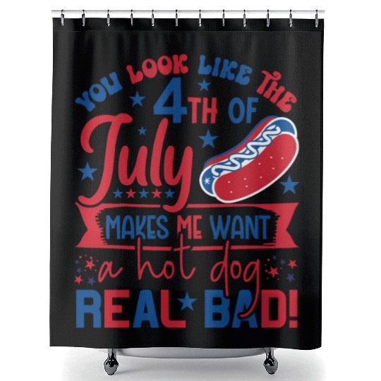 look like the 4th of july makes me want a hot dog Shower Curtains