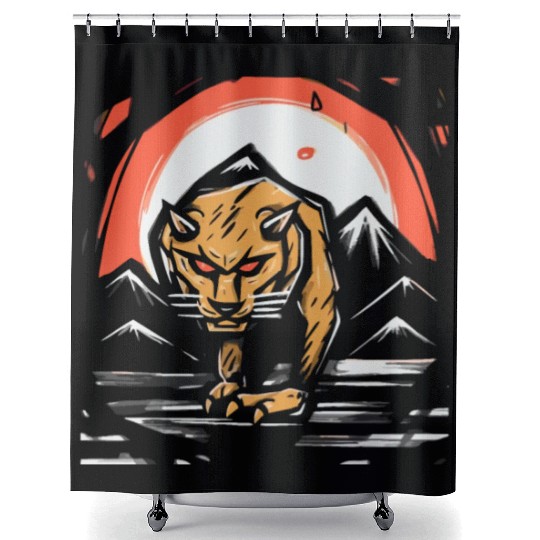 zen cartoons japan tiger mountains Shower Curtains