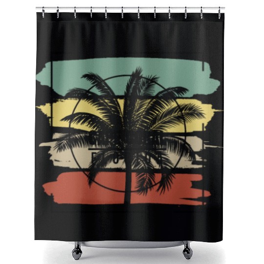 Cape Coral Florida Palm Tree Retro Artistic Shower Curtains