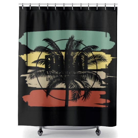 Dubai United Arab Emirates Palm Tree Retro Shower Curtains