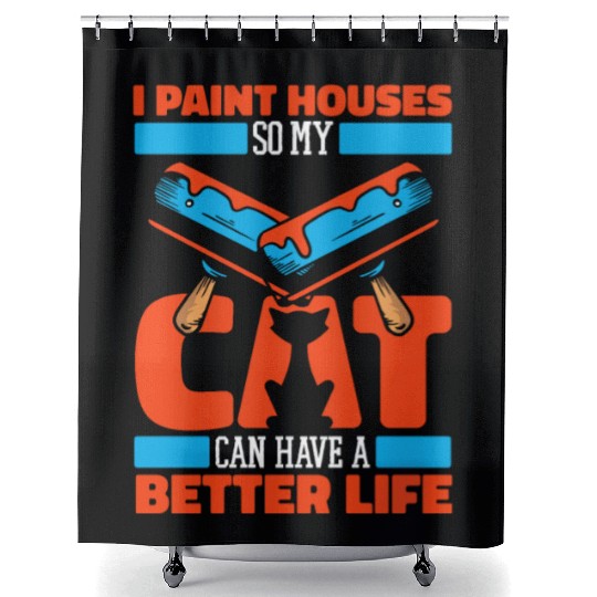 Painter Painting Cat Shower Curtains