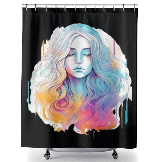 Glimmering Holographic Girl The Future is Now Shower Curtains