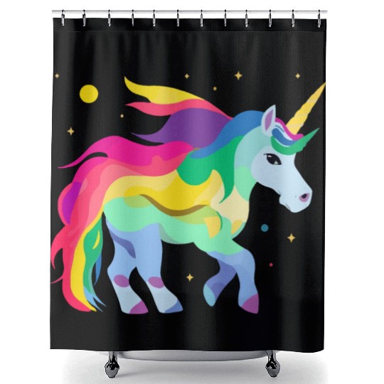Magical and Colorful Unicorn Illustration Shower Curtains