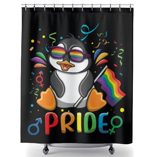 Love Penguin Gay LGBTQ Rainbow LGBT Pride Month Shower Curtains