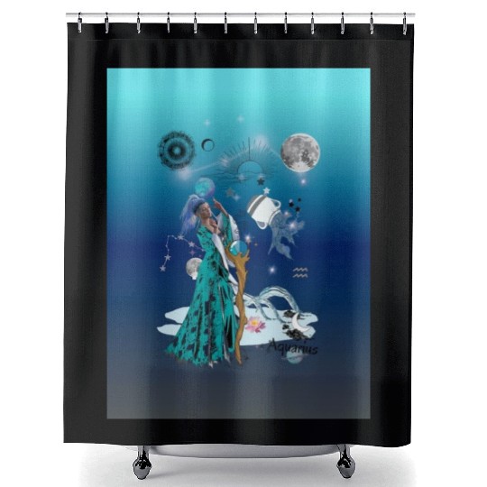 Zodiac sign Aquarius in the unique version Graphic Shower Curtains