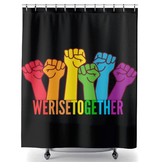 We Rise Together Lgbt Pride Rainbow Flag Shower Curtains