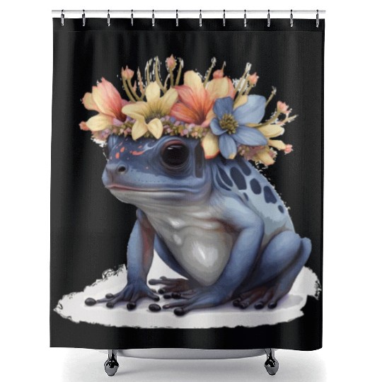 Cute Poison Dart Frog Flower Crown Amphibian Lover Shower Curtains