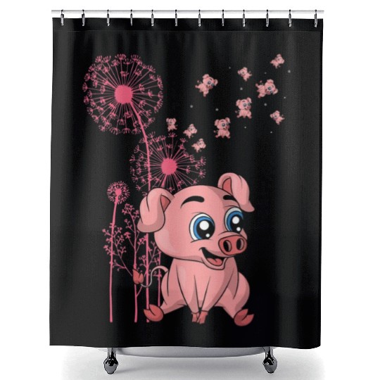 Dandelion Piglet Farm Animal Lover Farmer Cute Pig Shower Curtains