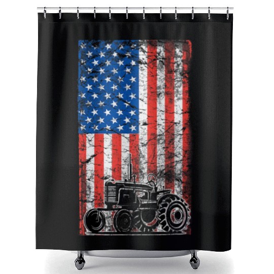 American Flag Farm Patriotic Farming Tractors Shower Curtains