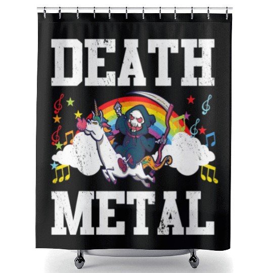 Death Metal Grim Reaper Riding A Unicorn Trick Shower Curtains
