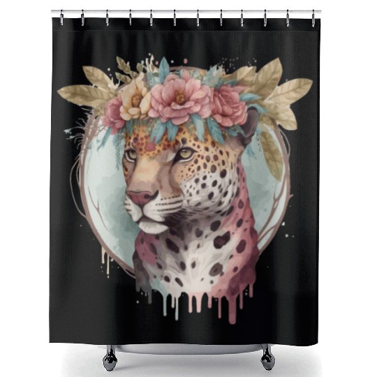 Flower Crown Jaguar Floral Animal Lovers Shower Curtains