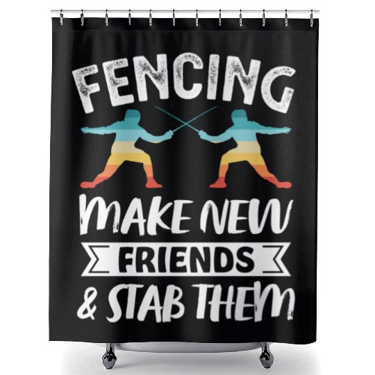 Funny Retro Fencing Make Friends Stab Them Shower Curtains
