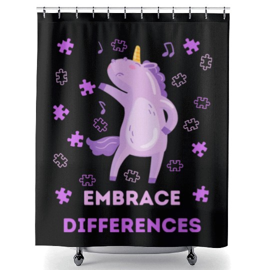 Embrace differences dancing unicorn Autism Shower Curtains
