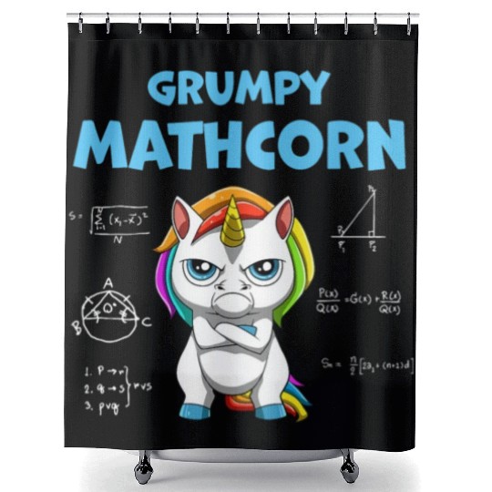 Funny Math Teacher Grumpy Unicorn Shower Curtains