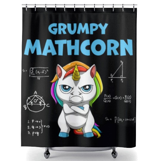 Funny Math Teacher Grumpy Unicorn Shower Curtains