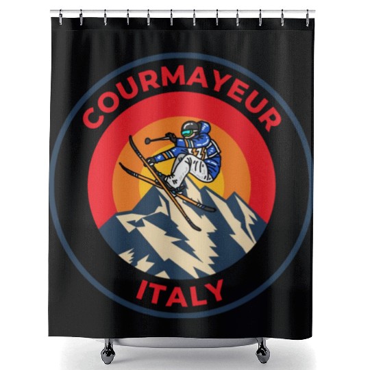 Vintage Cool Skiing in Courmayeur Italy Sunset Shower Curtains