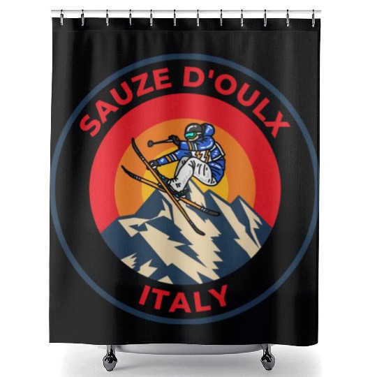 Vintage Cool Skiing in Sauze D'oulx italy Sunset Shower Curtains