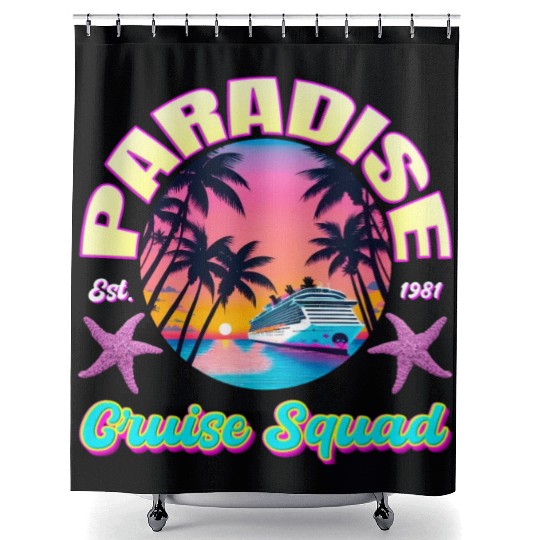Paradise Cruise Squad: 80's Miami Cruise Ship Shower Curtains