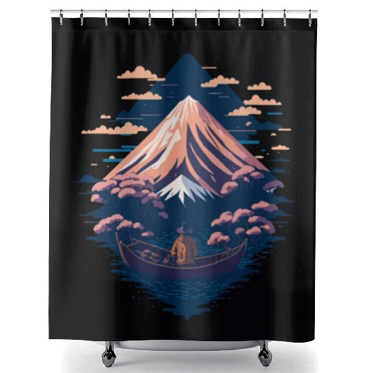 Serene Mount Fuji Sunset Peaceful River Scenery Shower Curtains