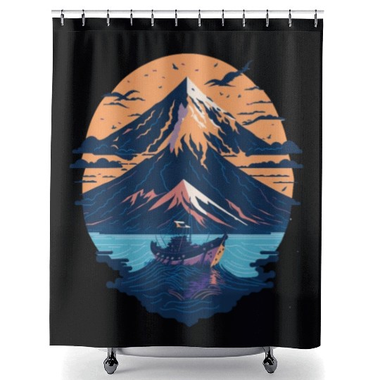 Serene Mount Fuji Sunset Peaceful River Scenery Shower Curtains
