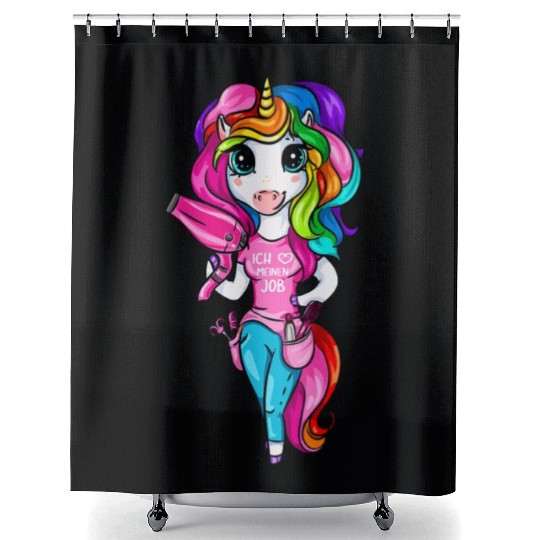 Hairdresser Unicorn Girl I Love My Job Shower Curtains